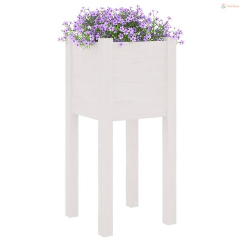 2 db fehér tömör fenyőfa kerti virágtartó 31 x 31 x 70 cm