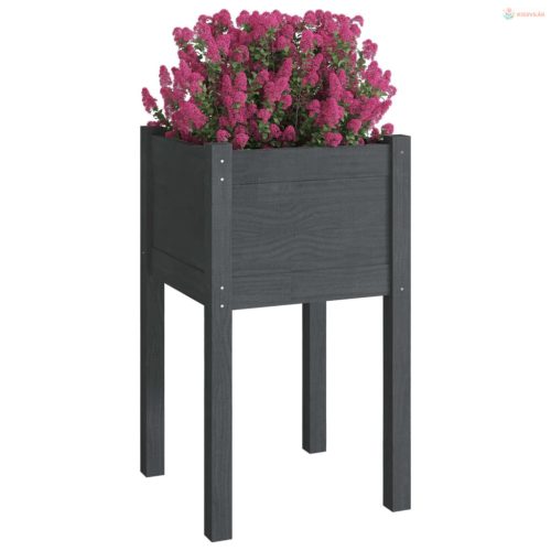 Szürke tömör fenyőfa kerti virágtartó 40 x 40 x 70 cm