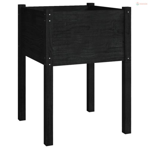 Fekete tömör fenyőfa kerti virágtartó 50 x 50 x 70 cm