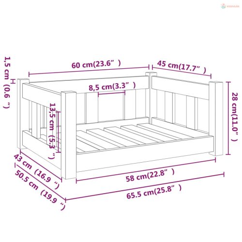 Fehér tömör fenyőfa kutyaágy 65,5 x 50,5 x 28 cm