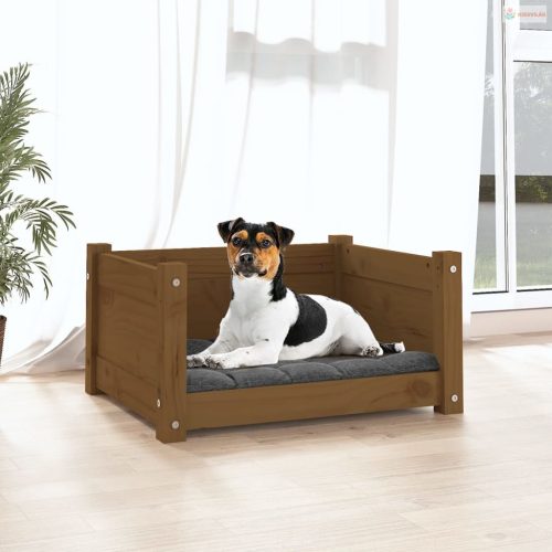 Mézbarna tömör fenyőfa kutyaágy 55,5 x 45,5 x 28 cm