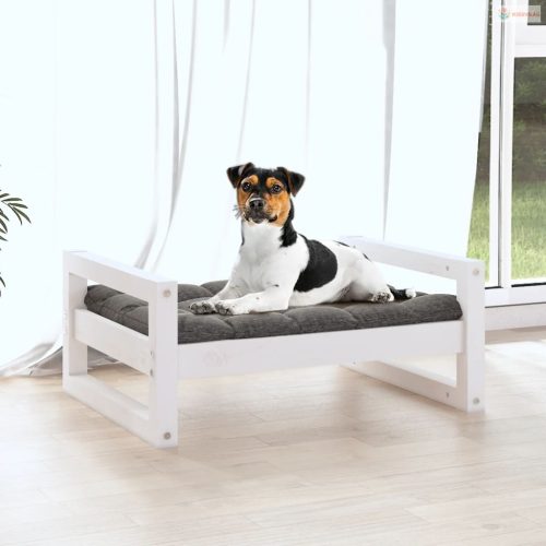 Fehér tömör fenyőfa kutyaágy 55,5x45,5x28 cm