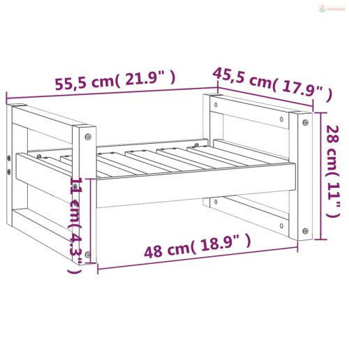 Fehér tömör fenyőfa kutyaágy 55,5x45,5x28 cm