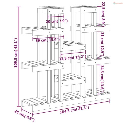 Fehér tömör fenyőfa növénytartó 104,5 x 25 x 109,5 cm