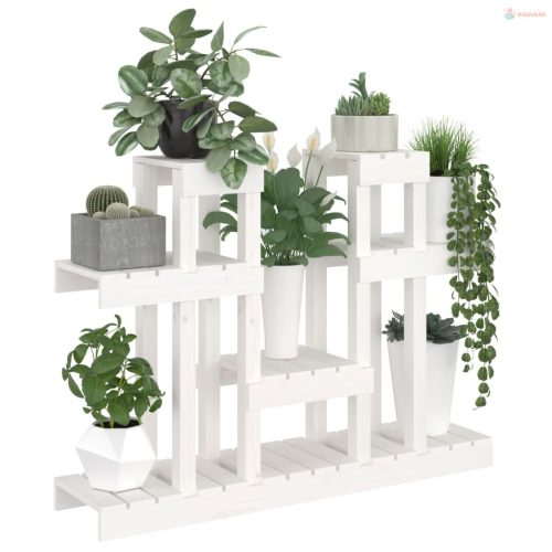 Fehér tömör fenyőfa növénytartó 104,5x25x77,5 cm