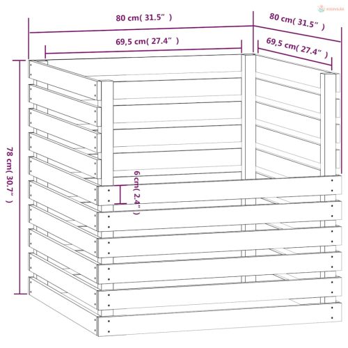 Fehér tömör fenyőfa komposztáló 80 x 80 x 78 cm