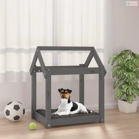 Szürke tömör fenyőfa kutyaágy 61x50x70 cm