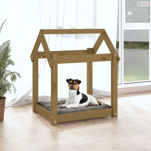 Mézbarna tömör fenyőfa kutyaágy 61x50x70 cm