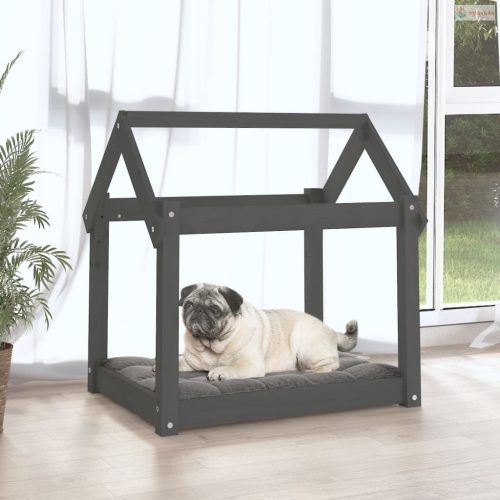 Szürke tömör fenyőfa kutyaágy 71x55x70 cm