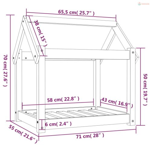 Mézbarna tömör fenyőfa kutyaágy 71x55x70 cm