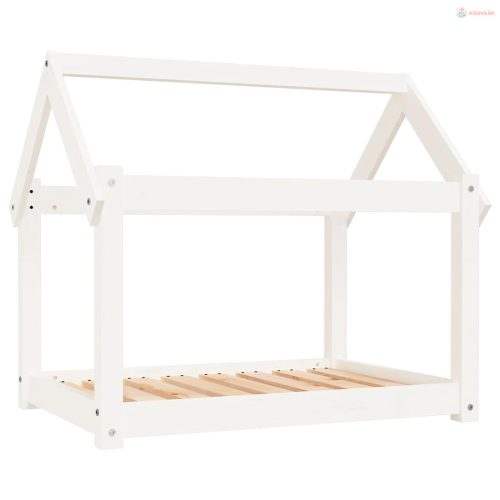 Fehér tömör fenyőfa kutyaágy 81x60x70 cm