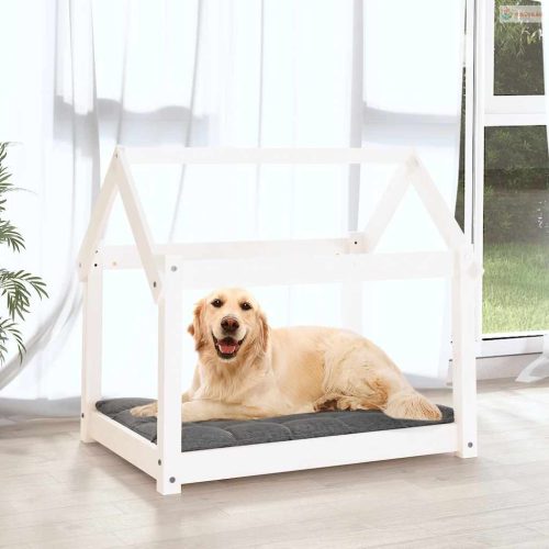 Fehér tömör fenyőfa kutyaágy 81x60x70 cm