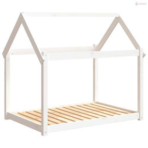 Fehér tömör fenyőfa kutyaágy 111x80x100 cm