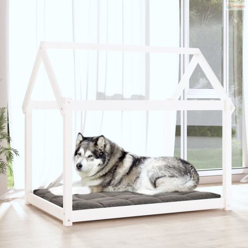 Fehér tömör fenyőfa kutyaágy 111x80x100 cm