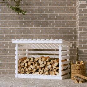 Fehér tömör fenyőfa tűzifatartó állvány 108x73x79 cm