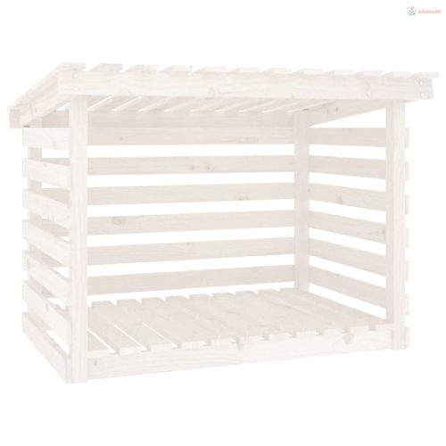 Fehér tömör fenyőfa tűzifatartó állvány 108x73x79 cm