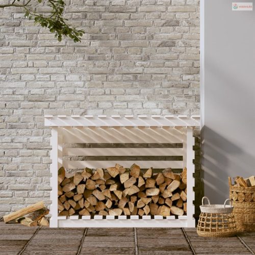 Fehér tömör fenyőfa tűzifatartó állvány 108x73x79 cm