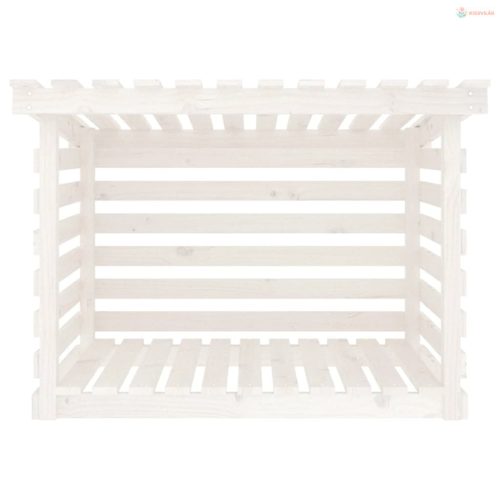 Fehér tömör fenyőfa tűzifatartó állvány 108x73x79 cm