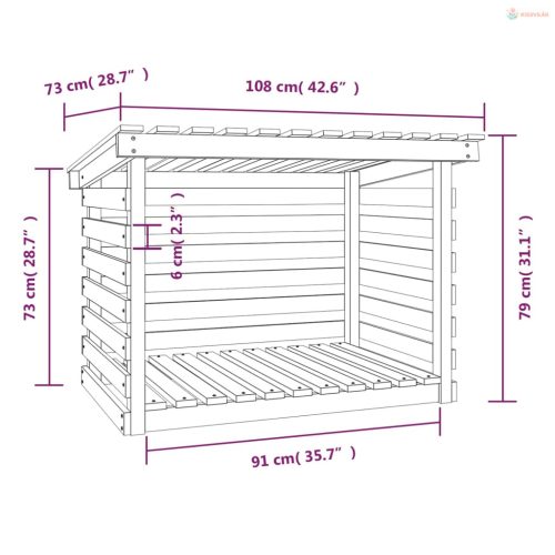 Fehér tömör fenyőfa tűzifatartó állvány 108x73x79 cm