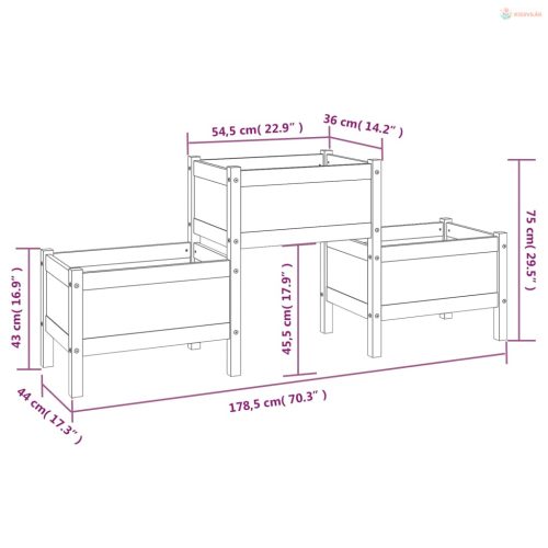 Fekete tömör fenyő növénytartó 178,5 x 44 x 75 cm