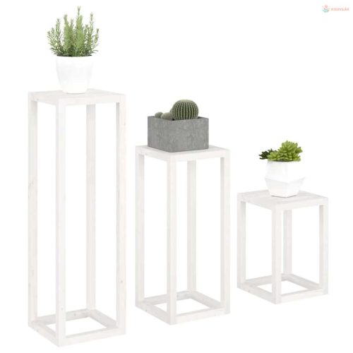 3 részes fehér tömör fenyőfa növénytartó éllvány szett