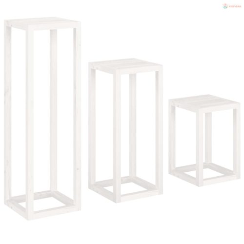 3 részes fehér tömör fenyőfa növénytartó éllvány szett