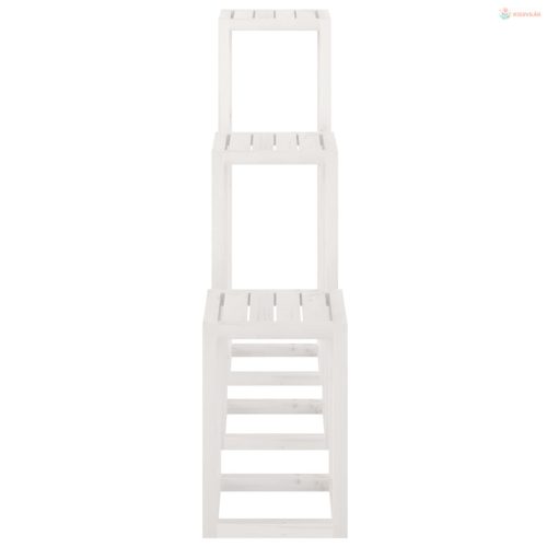 3 részes fehér tömör fenyőfa növénytartó éllvány szett