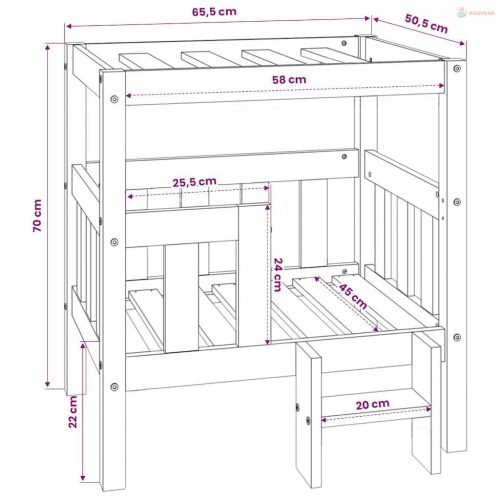 Tömör fenyőfa kutyaágy 65,5x50,5x70 cm