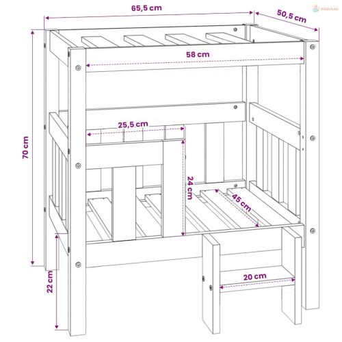 Fehér tömör fenyőfa kutyaágy 65,5x50,5x70 cm
