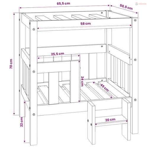 Szürke tömör fenyőfa kutyaágy 65,5x50,5x70 cm