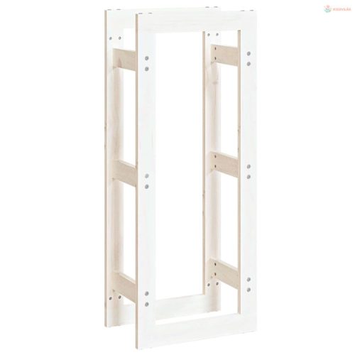 Tömör fenyőfa tűzifatartó állvány fehér 41x25x100 cm