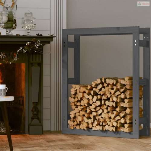 Szürke tömör fenyőfa tűzifatartó állvány 80 x 25 x 100 cm