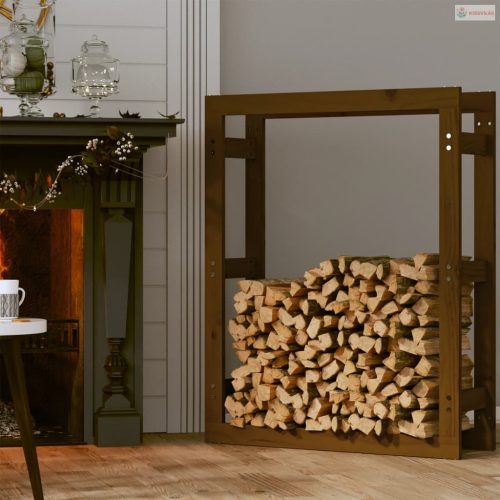 Mézbarna tömör fenyőfa tűzifatartó állvány 80x25x100 cm