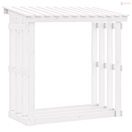 Fehér tömör fenyőfa tűzifatartó állvány 108x64,5x109 cm