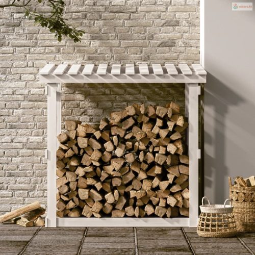 Fehér tömör fenyőfa tűzifatartó állvány 108x64,5x109 cm