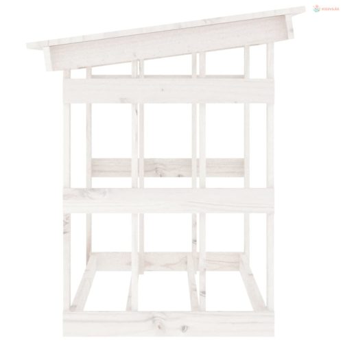 Fehér tömör fenyőfa tűzifatartó állvány 108x64,5x77 cm