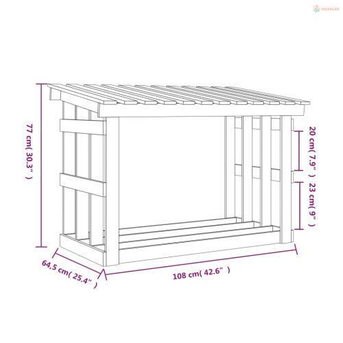 Fehér tömör fenyőfa tűzifatartó állvány 108x64,5x77 cm
