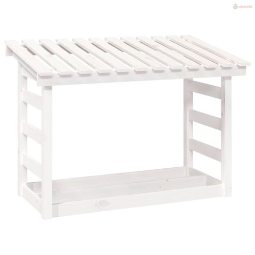 Fehér tömör fenyőfa tűzifatartó állvány 108 x 64,5 x 78 cm