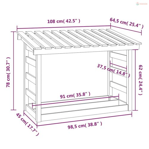 Fehér tömör fenyőfa tűzifatartó állvány 108 x 64,5 x 78 cm