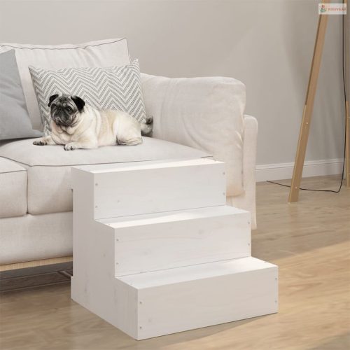 Tömör fenyőfa kisállat lépcső fehér 40 x 37,5 x 35 cm