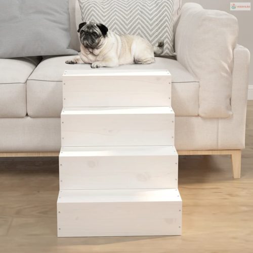 Fehér tömör fenyőfa kisállat lépcső 40 x 49 x 47 cm