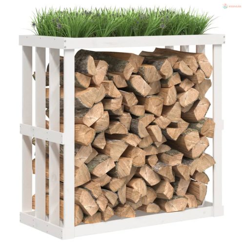 Fehér tömör fenyőfa kültéri rönktároló 108 x 52 x 106 cm