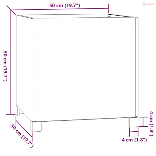 Rozsda színű corten acél növénytartó lábbal 50 x 50 x 50 cm