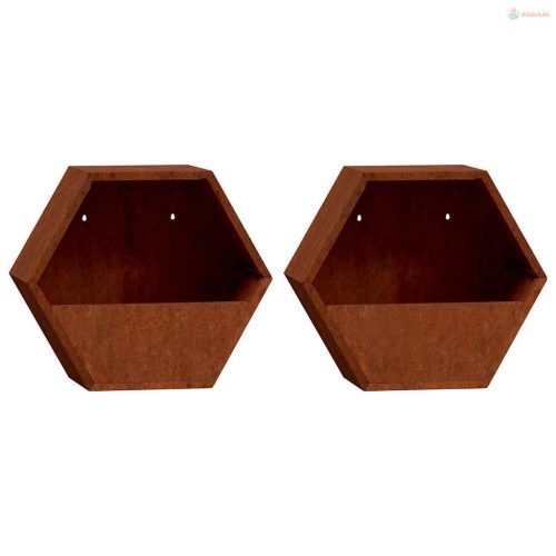 2 db rozsda színű corten acél fali növénytartó 30 x 10 x 25 cm