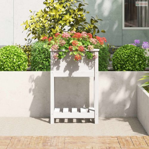 Fehér tömör fenyőfa növénytartó polccal 54 x 34,5 x 81 cm