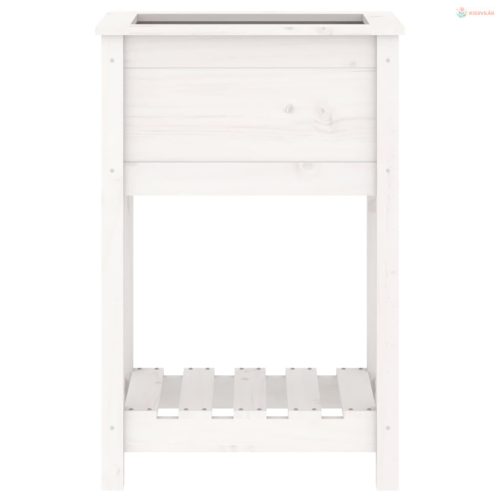 Fehér tömör fenyőfa növénytartó polccal 54 x 34,5 x 81 cm