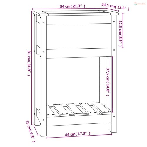 Fehér tömör fenyőfa növénytartó polccal 54 x 34,5 x 81 cm