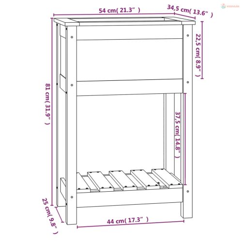 Szürke tömör fenyőfa növénytartó polccal 54 x 34,5 x 81 cm