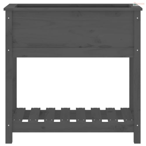 Szürke tömör fenyőfa növénytartó polccal 82,5x34,5x81 cm