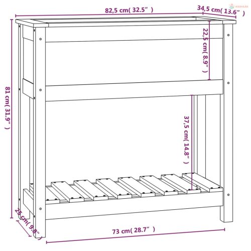 Szürke tömör fenyőfa növénytartó polccal 82,5x34,5x81 cm